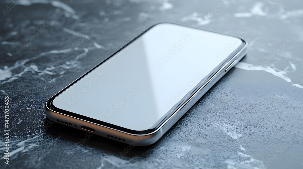 Poster a sleek smartphone rests elegantly on a marble surface, offering a glimpse of its pristine screen. t