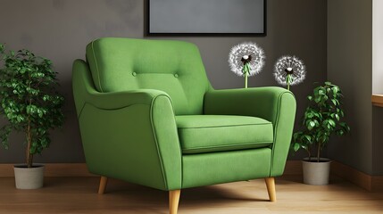 Modern Green Armchair Living Room Interior Design Dandelion Decor