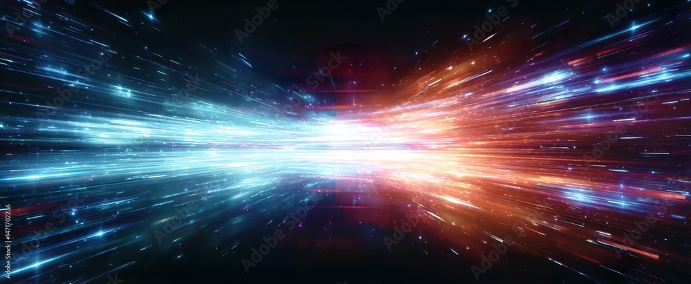 Poster abstract digital background with light streaks and glowing elements, creating an atmosphere of