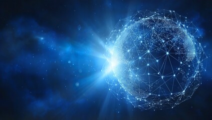 Abstract digital blue background with glowing network connections and a global map for technology,