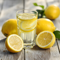 Refreshing Lemon Water with Fresh Lemons on Rustic Wood