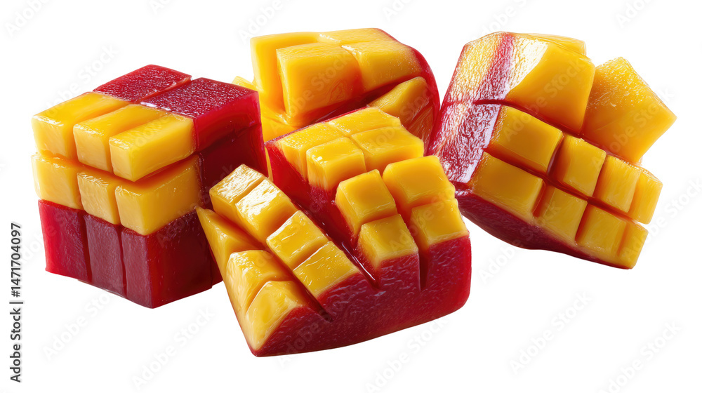 Poster mango cubes: the image captures the vibrant colors and texture of fresh mango cubes, artfully arrang