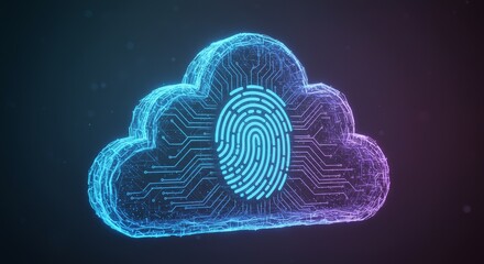 Obraz premium Cloud Data Security Abstract - Cybersecurity concept, data protection, cloud computing, fingerprint, network security. Symbolizing safety, privacy, and access control in the cloud