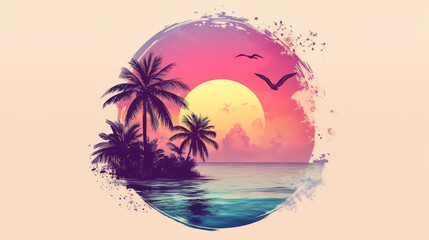 Naklejka premium Circular summer-themed web or print design with tropical elements, perfect for event announcements