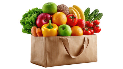 Abundance Harvest: A paper bag overflowing with a cornucopia of fresh, vibrant fruits and vegetables. Showcasing a wholesome selection of nature's bounty. 