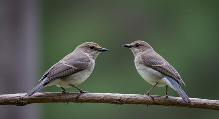 Fototapeta premium A female house sparrow (Passer domesticus) perched quietly, showing her subtle brown plumage and calm demeanor in a natural setting.