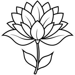Fototapeta premium A monochrome outline of a lotus flower, rendered with elegant simplicity. This graphic piece highlights the natural symmetry and grace of the blossom. coloring page