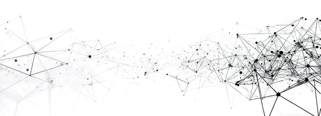 Black and white network connection background vector presentation design with low-poly plexus dots,