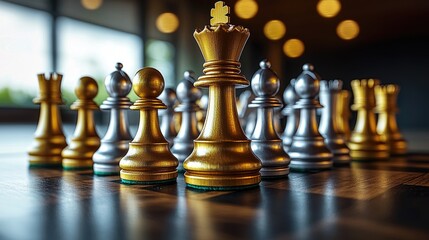 Chess pieces arrangement indoor