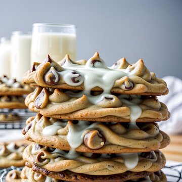 Homemade Chocolate Chip Cookies on Cooling Rack: Warm, gooey chocolate chip cookies, perfect for dessert recipes and comfort food marketing.