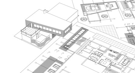 residential house plan sketch 3d illustration
