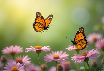 Fototapeta premium Nature's Harmony: Butterfly on Flower in Full Bloom