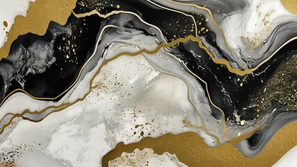 Elegant abstract motion background with gold veins, black and white fluid textures - Powered by Adobe