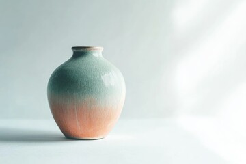 A beautiful, ombre ceramic vase with a teal and coral gradient.