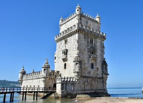 Bel&eacute;m Tower Beach Fortress Full Shot, Lisbon, Portugal