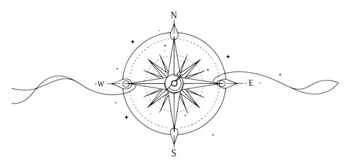 Nautical compass one line sketch © Luka