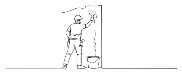 construction worker painting wall with roller vector