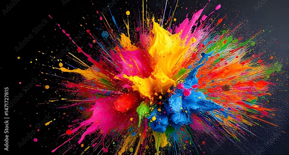 Aufkleber vibrant explosion of colorful paint against a stark black background creating a dynamic abstract des