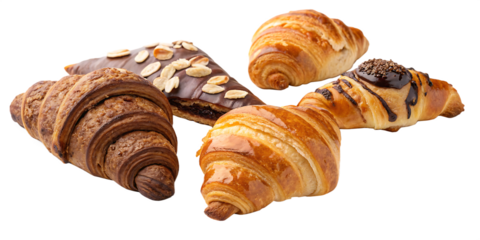 different types of croissants isolated on white background, PNG