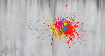 Vibrant paint explosion on textured concrete wall a burst of color and energy