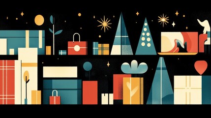 Abstract Festive Holiday Gift Collection: A Modern Christmas and New Year's Celebration