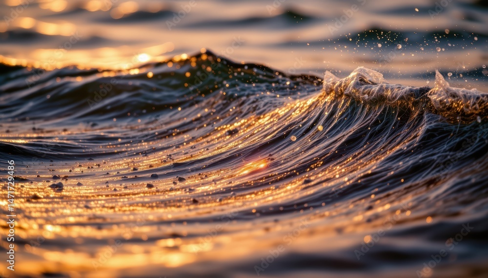 Poster golden sunset reflection on ocean waves creating sparkling patterns in tranquil water
