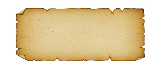 Antique parchment paper texture with torn edges and aged appearance on a pure white background