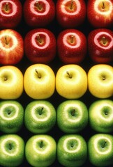 Apples in rows of 3 colors