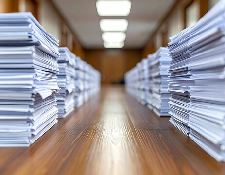 Stack of documents, office documents pile close view background