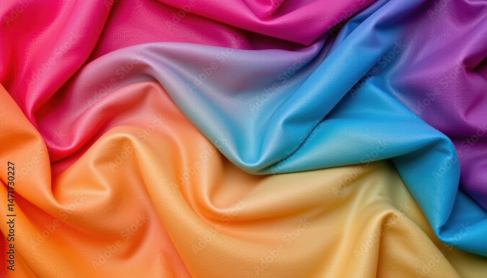 Poster vibrant gradient fabric draped smoothly with shimmering satin texture in colorful waves