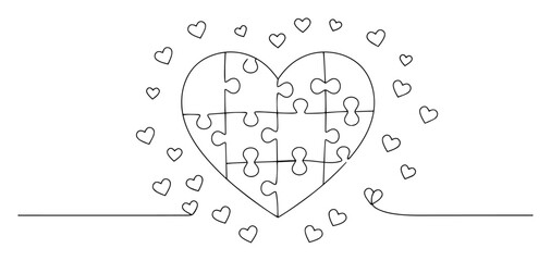Love concept heart jigsaw puzzle drawing