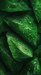 Lush green leaves covered in droplets