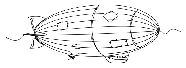 minimal line art of classic zeppelin airship in flight, vintage aviation vector © Luka