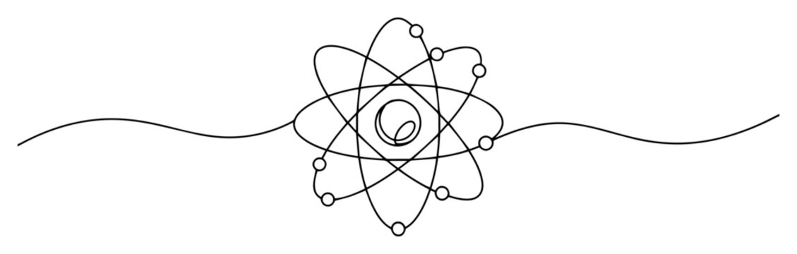 simple continuous line vector of atom with electrons, science and physics symbol
