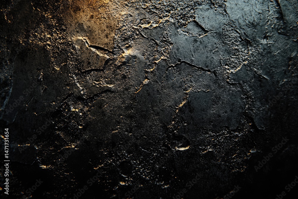 Aufkleber abstract dark texture with rough surface and crack lines highlighted with gold, creating an aged and