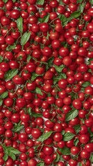 Fresh, red cherry tomatoes with leaves