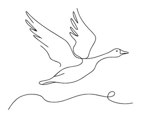 minimalist flying goose vector in continuous line style, great for nature and wildlife designs © Luka