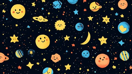 Happy Planets with Stars, and Space Pattern.