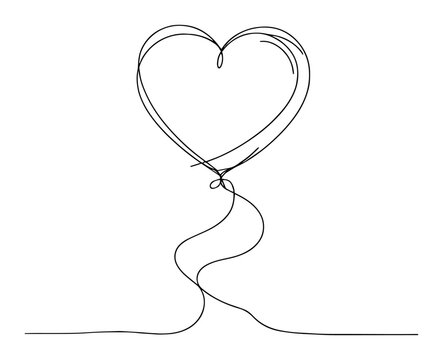 Naklejki romantic heart balloon vector in one line art style, great for valentine or wedding themed designs