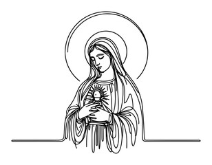 Virgin Mary Holding Baby Jesus Vector Illustration
