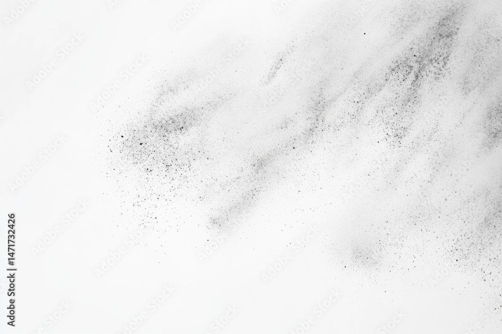 Aufkleber a cloud of black and grey dust particles floats against a clean white background, creating an abstra