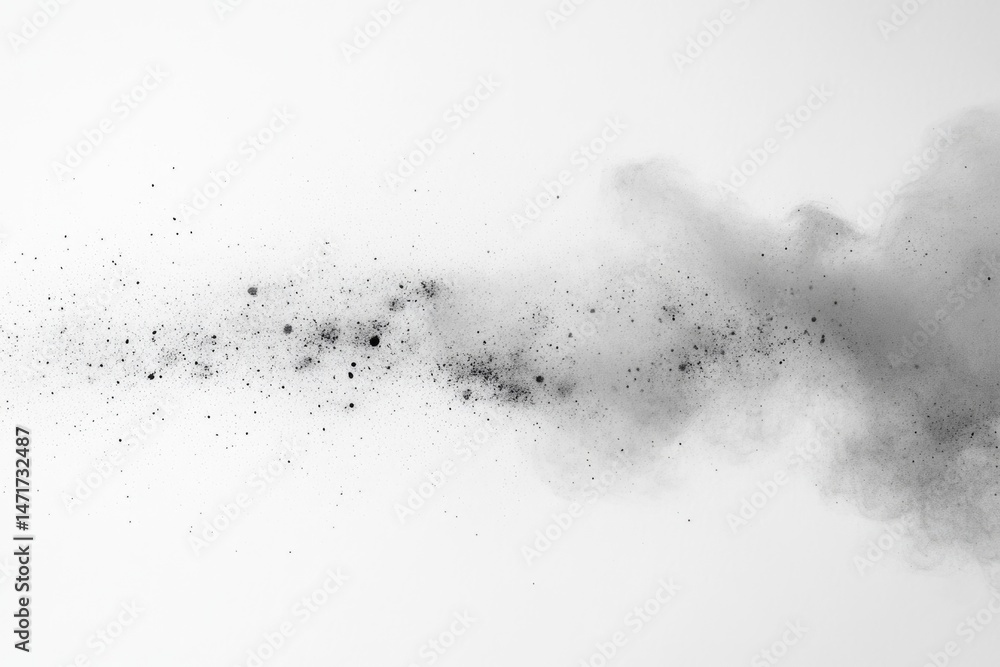 Aufkleber dust or particles floating across a white background, creating an abstract smoky effect in grayscale