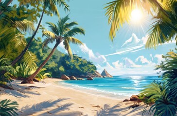 Obraz premium Bright midday sun on tropical island coastline