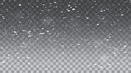 Seamless realistic falling snow or snowflakes. Snow gray transparent background. Vector illustration.