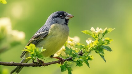 Obraz premium Small Bird Perched on Branch with Green Foliage