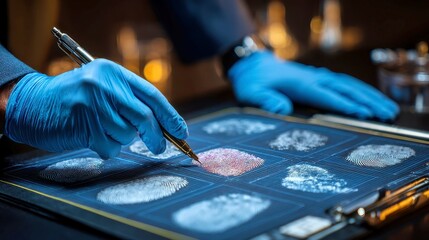 Fototapeta premium Forensic Analysis of Fingerprints on Laptop, detailed examination of unique patterns, expert scrutiny of evidence, merging digital and physical forensic methods in a crime investigation