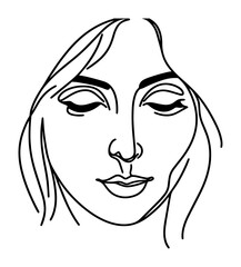 female portrait vector in continuous line style, abstract and minimalist black and white illustration