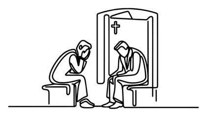 confession scene lineart vector