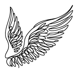 vector illustration of angel wing in continuous line style, light and elegant
