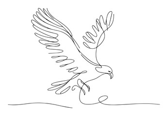 eagle in flight drawn in one continuous line, minimal vector design of bird of prey